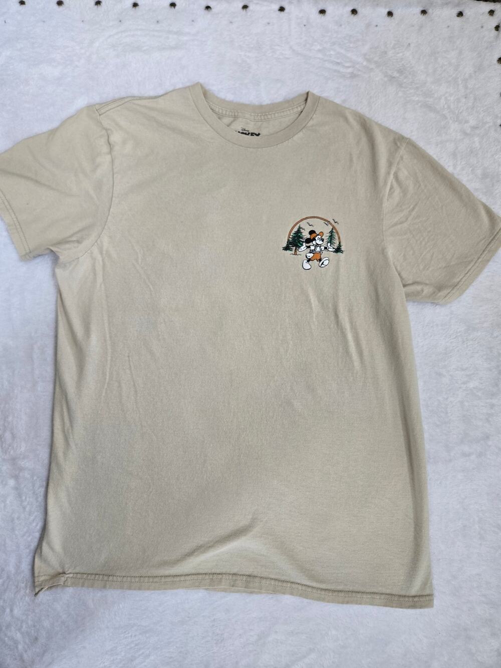 Disney Mickey Mouse Outdoors Tee Womens Small Beige Graphic Short Sleeve